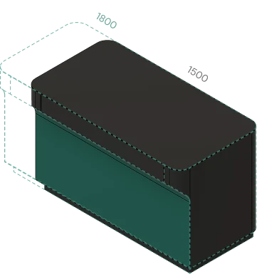 The console drawn with dashed construction lines and 1800 and 1500 mm dimensions driving its width.