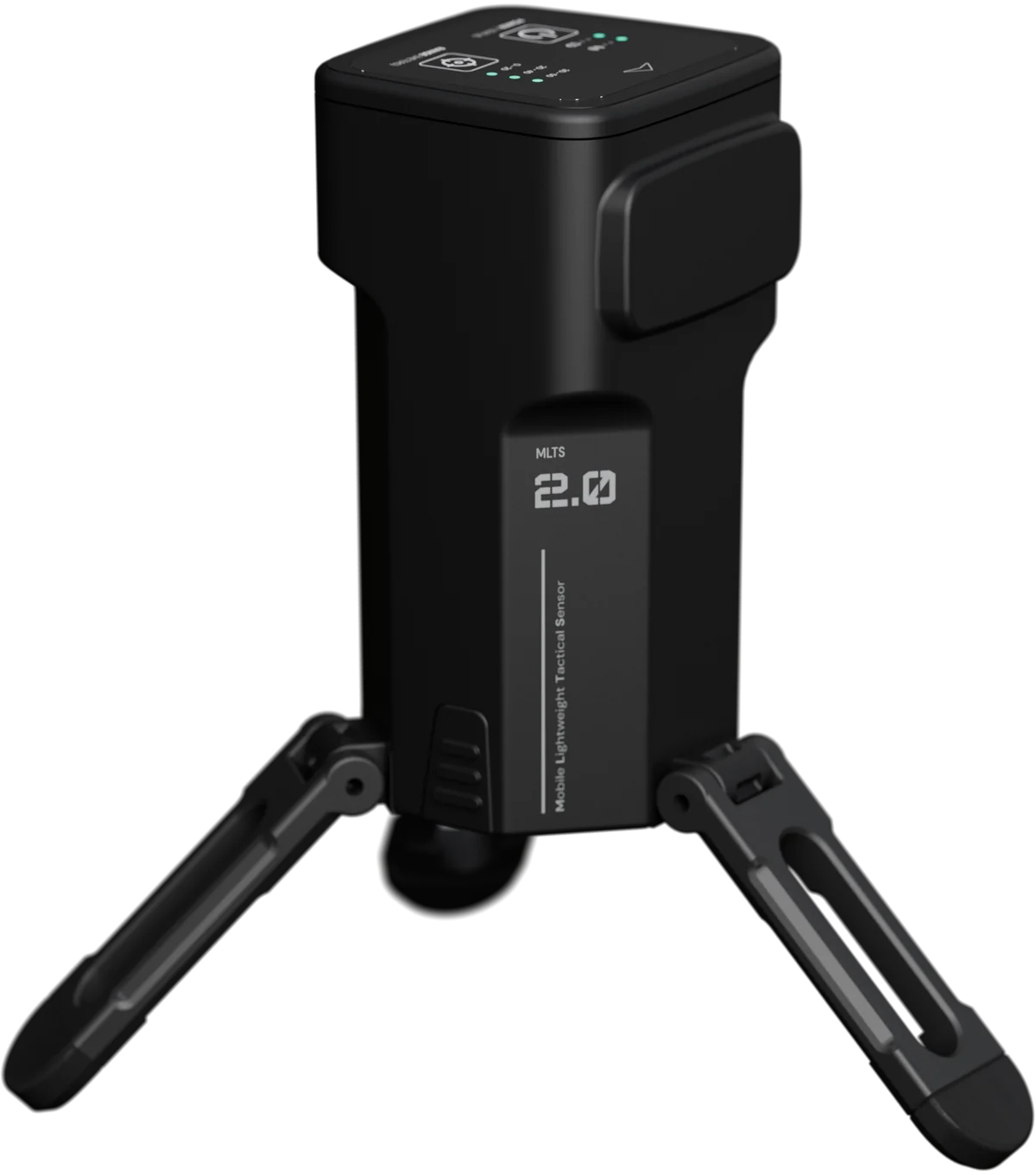 The MLTS on its three legs, seen from the front three-quarter.